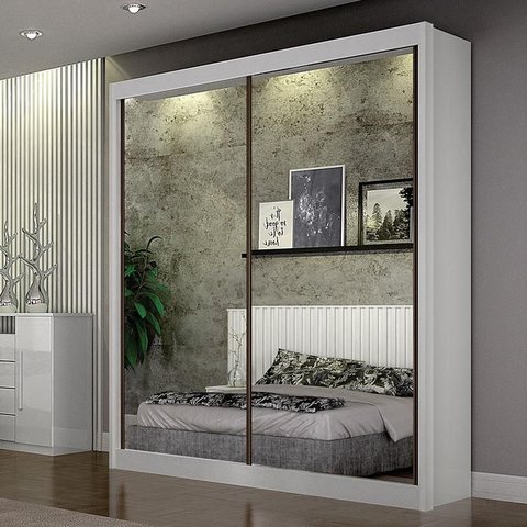 Guarda Roupa 2 Portas 2 Espelhos São Paulo Gold Branco – Leifer Móveis
