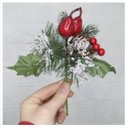 Ver imagem 3 de Kit 12 Ramos Pera Decoração Natal Artificial com Detalhes Branco 17cm