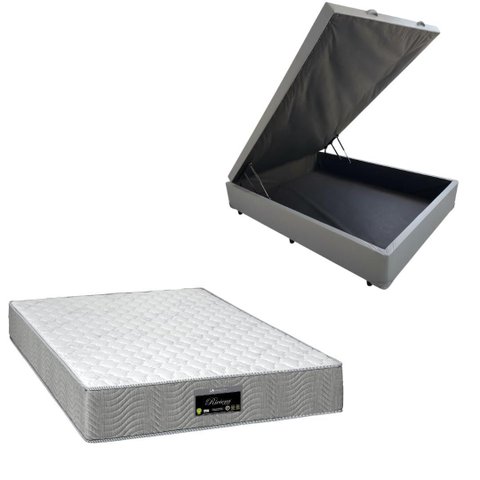 Cama Box Baú Blindada com Colchão Riviera Molas Ensacadas 25cm:Corino Cinza/Casal
