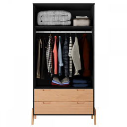 Guarda-roupa Solteiro 2 Portas 2 Gavetas Grafite Tx/pinus Cera Bf-1007 - Hecol Móveis - 3