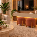 Ver imagem 3 de Puff Thor Bouclé Terra Cota Pés de Madeira Casa Renassi Linha Premium