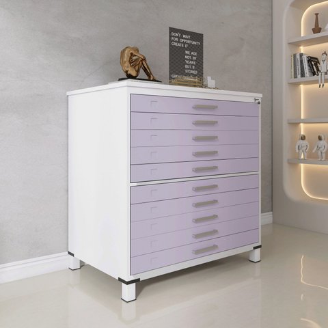 Mapoteca 10 Gavetas 120,4cm x 122,3cm Aço Branco/Lilas