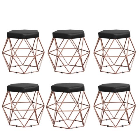 Kit 6 Puffs Decorativos Aramado Vanessa-Corino Preto