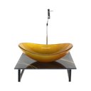 Ver imagem 1 de Gabinete de Vidro com Cuba Oval com Tampo de Vidro 40cm X 40cm Mármore Preto Dourado Mais Torneira M