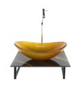 Ver imagem 1 de Gabinete de Vidro com Cuba Oval com Tampo de Vidro 40cm X 40cm Mármore Preto Dourado Mais Torneira M