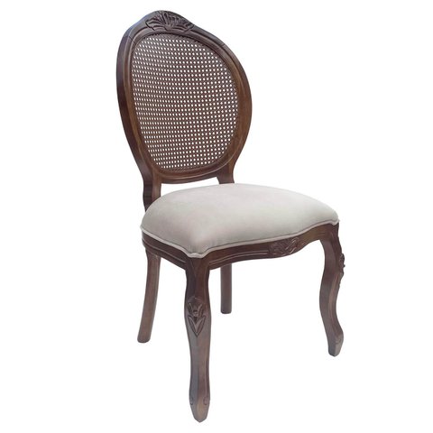 Cadeira Medalhão Madeira Entalhada com Tela Telinha Palhinha Poltrona Natural Provençal Indiana Deco