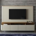 Ver imagem 1 de Rack com Painel para Sala 4 Portas 220cm Pés Metal 100% Mdf Cor:louro e Luna com Dourado