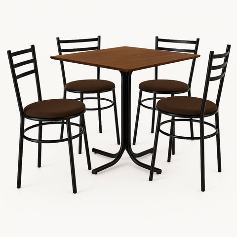 Conjunto Mesa Preta 70x70cm Tampo Imbuia com 4 Cadeiras Epoxi