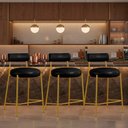 Ver imagem 1 de Banqueta Cozinha Alta com Encosto Kit 3 Industrial Dourado Londres PU Facto D03 - D'Rossi