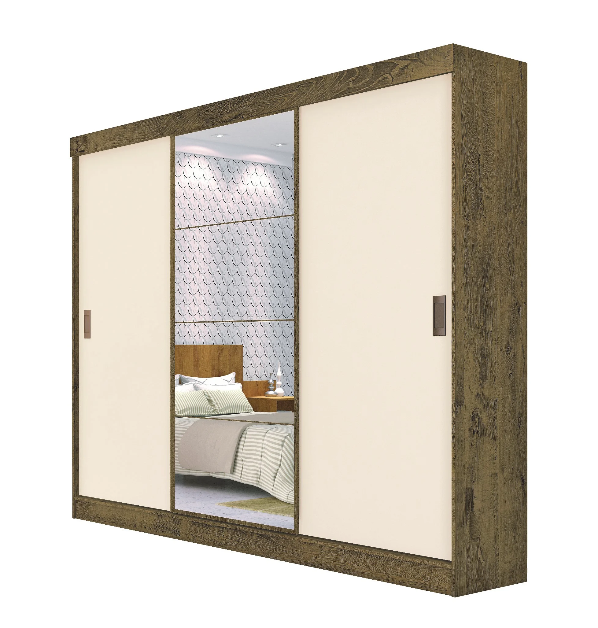 Guarda Roupa 3 Portas De Correr C/ Espelho 3 Gavetas Sorento 2082R