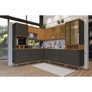 COZINHA COMPLETA PREDILLETA ISADORA MODULADA 8 PECAS 523CM 17 PORTAS 6 GAVETAS SEM TAMPO CHUMBO CAMU