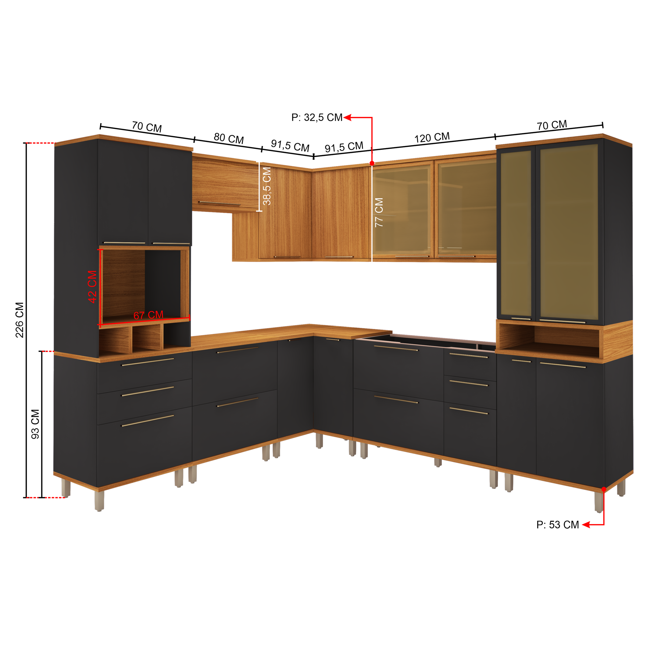 COZINHA COMPLETA PREDILLETA ISADORA MODULADA 8 PECAS 523CM 17 PORTAS 6 GAVETAS SEM TAMPO CHUMBO CAMU - 4