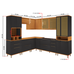 COZINHA COMPLETA PREDILLETA ISADORA MODULADA 8 PECAS 523CM 17 PORTAS 6 GAVETAS SEM TAMPO CHUMBO CAMU - 4