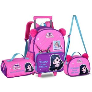 Kit Mochila Escolar de Rodinhas Luluca Lancheira e Estojo Clio Style