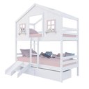 Ver imagem 2 de Beliche Casinha Dos Sonhos com 02 Gavetas Kit Escada/ Escorregador Madeira Maciça Branco/ Rosa