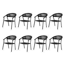 Kit 8 Cadeiras Duda com Braço em Aluminio e Corda Nautica Preta - 1