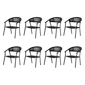 Kit 8 Cadeiras Duda com Braço em Aluminio e Corda Nautica Preta