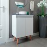 Gabinete Armário para Banheiro 60 x 85 cm 2 Portas Pés em Madeira MDP Branco 0656 - MENU - 1