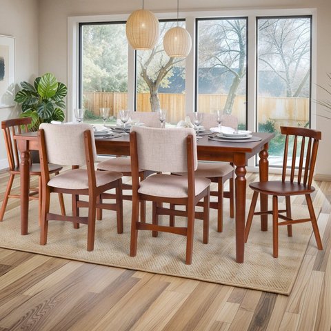 Conjunto de Mesa com 6 Cadeiras Sabrina Marrom/Nozes