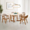 Ver imagem 1 de Conjunto Mesa de Jantar 1,20m com Tampo Off-white e 4 Cadeiras em Linho Bege/caramelo – Linha Evo