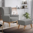 Ver imagem 2 de Poltrona Decorativa Fixa Base de Madeira Milena D02 Linho Cinza Escuro C-416 - Lyam Decor