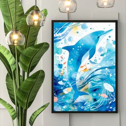 Quadro Decorativo Golfinho Abstrato 24x18cm - com Vidro:moldura Preta - 1