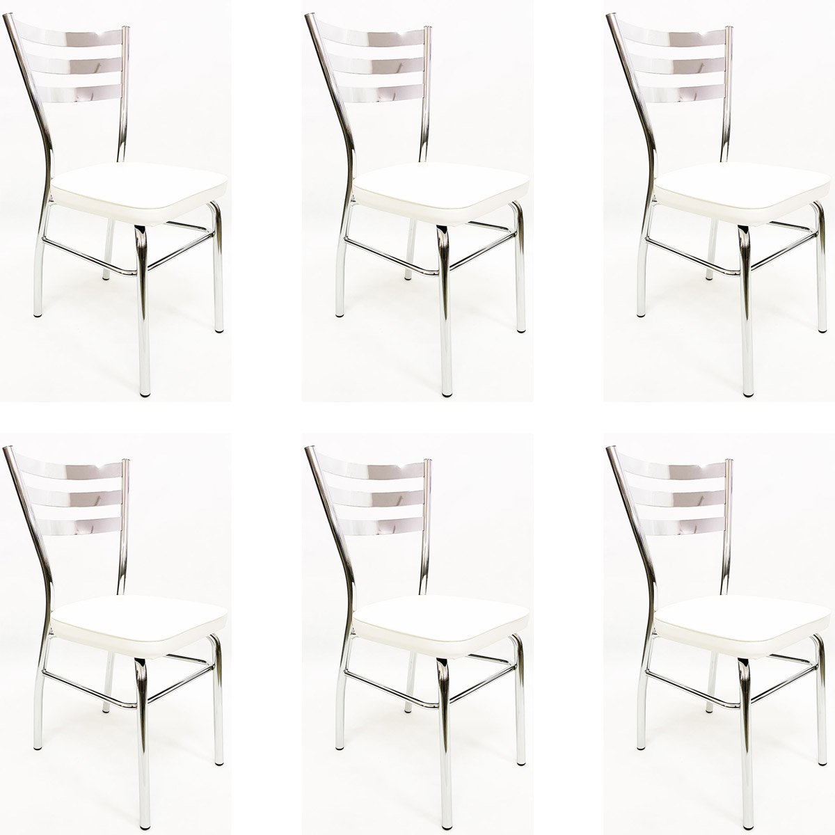 Cadeira de Cozinha com reforço cromada assento grosso branco confortável Kit 6 Unidades
