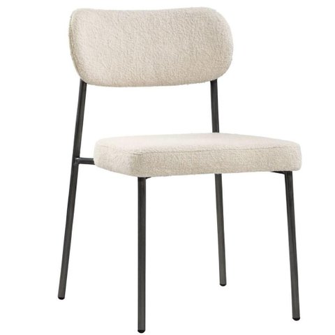 Cadeira Lilly Estrutura em Madeira Estofado em Bouclê Off White Sallar Home