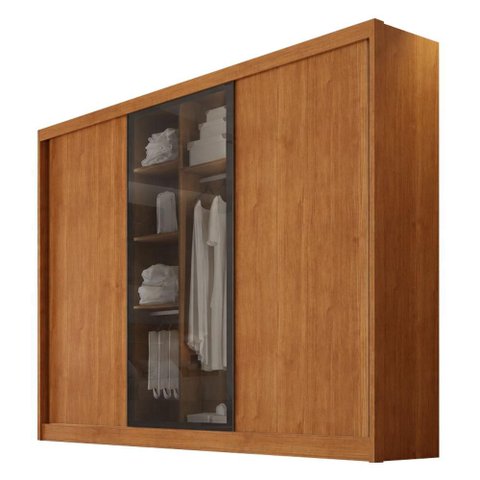 Guarda Roupa Casal Londres 3 Portas 1 com Vidro Reflecta 8 Gavetas Cinamomo - Novo Horizonte