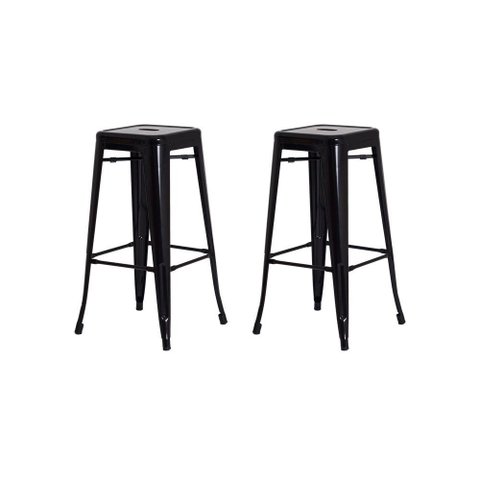 2 Banquetas Tolix Iron Design Industrial Preta 76 Cm Aço