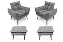 Ver imagem 1 de 2 Poltronas Cinza Claro Opala com 2 Puff Decorativa Confortável para Sala Quarto Recepção Suede Luxo