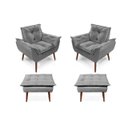 Ver imagem 1 de 2 Poltronas Cinza Claro Opala com 2 Puff Decorativa Confortável para Sala Quarto Recepção Suede Luxo