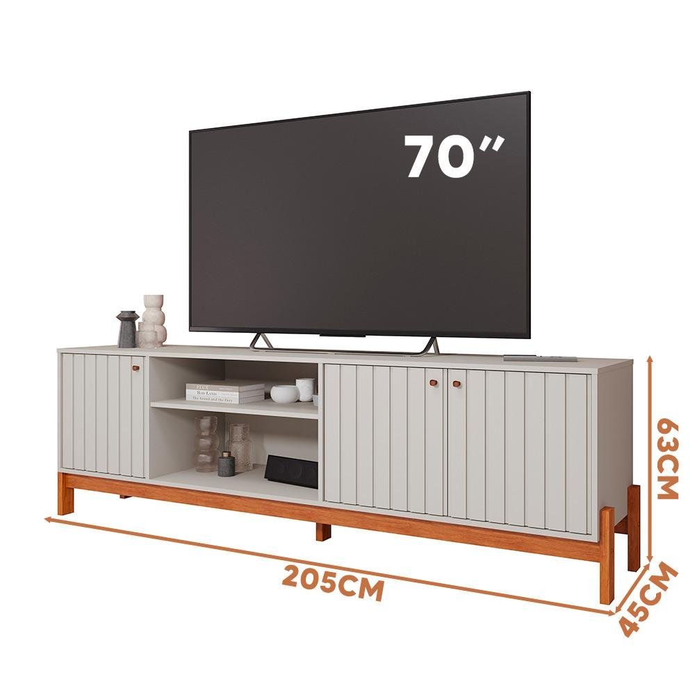 Rack Ripado Tv até 70 Polegadas 3 Portas 100% Mdf Off White Cinamomo Holanda Permóbili - 4