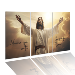 Kit Quadros Jesus 122x60cm Nunca Foi Sorte Mdf Decorativo