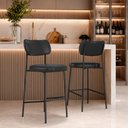 Ver imagem 4 de Kit 2 Banquetas Baixa Sala de Jantar Lisa Pés Preto PU Preto m² - Monari Design