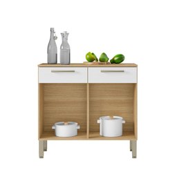 Balcão de Cozinha Nala - Mdf/mdp 2 Portas 2 Gavetas com Detalhes Ripados - Kits Paraná - 3