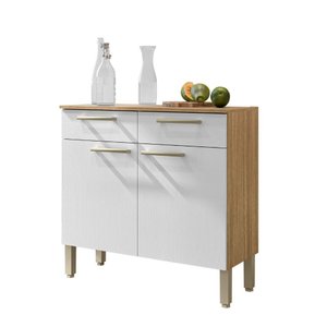 Balcão de Cozinha Nala - Mdf/mdp 2 Portas 2 Gavetas com Detalhes Ripados - Kits Paraná
