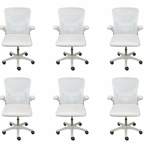Kit com 6 Cadeiras Escritório Diretor Tela Mesh Braço Regulável Ajuste Lombar Bogotá Branco