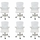 Ver imagem 1 de Kit com 6 Cadeiras Escritório Diretor Tela Mesh Braço Regulável Ajuste Lombar Bogotá Branco