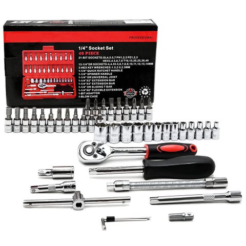 Kit Caixa 46 Pcs Chave Catraca Reversivel Jogo De Soquete Bit Allen Torx Philips Fenda Maleta de fer