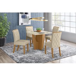 Conjunto Sala de Jantar com Mesa Vertice 900 e 4 Cadeiras Vita Linho - Fdecor - 1