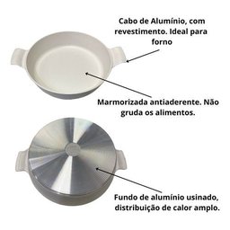Frigideira Marmorizada Alça de Madeira e Alumínio 4,7 L - Branco - 2