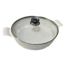 Frigideira Marmorizada Alça de Madeira e Alumínio 4,7 L - Branco - 1