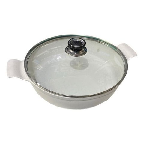 Frigideira Marmorizada Alça de Madeira e Alumínio 4,7 L - Branco