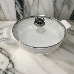 Frigideira Marmorizada Alça de Madeira e Alumínio 4,7 L - Branco - 4