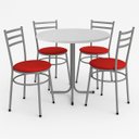 Ver imagem 1 de Mesa de Jantar Redonda 80cm Branca com 4 Cadeiras Estofada Cinza