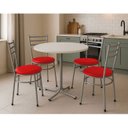 Ver imagem 2 de Mesa de Jantar Redonda 80cm Branca com 4 Cadeiras Estofada Cinza