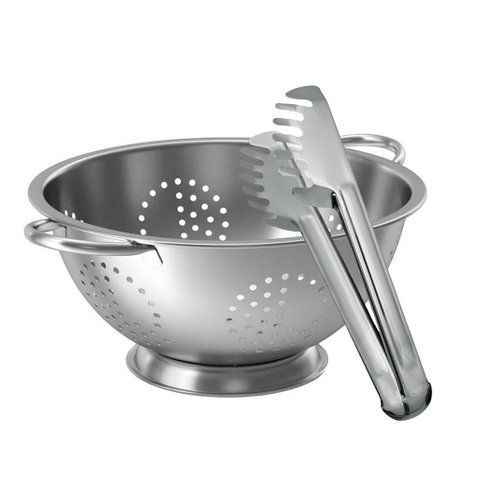 Kit Cook Escorredor de Macarrão e Pegador de Massa Aço Inox