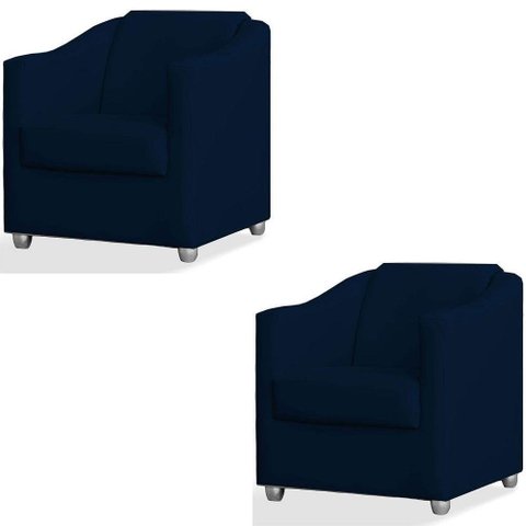 Kit 2 Poltronas Luiza Suede Azul Marinho