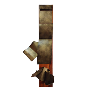 Decoração Escultura de Parede Abstrata em Aço Cor Dourada Exclusiva no Brasil Base em MDF  Para Sala